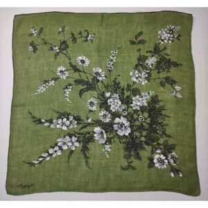 Vtg Designer Hankie Monique 14x14.5 floral in green/white